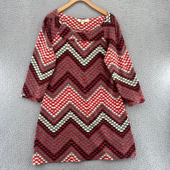 Aryeh Dress Womens Extra Large Red Chevron Sweater 3/4 Sleeve Mini Pullover Knit - Picture 1 of 10